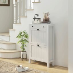 Rackhams Narrow Shoe Cabinet with 2 Flip Drawers and Top Drawer, White - Painted - White - MDF - thumbnail 1