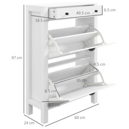 Rackhams Narrow Shoe Cabinet with 2 Flip Drawers and Top Drawer, White - Painted - White - MDF - thumbnail 5