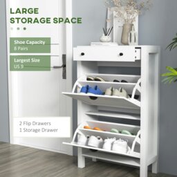 Rackhams Narrow Shoe Cabinet with 2 Flip Drawers and Top Drawer, White - Painted - White - MDF - thumbnail 3