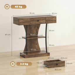Rackhams Console Table Hallway Table with Storage Shelves, Rustic Brown - Console Table - Rustic brown finish - 1 - thumbnail 4
