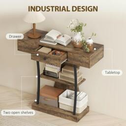 Rackhams Console Table Hallway Table with Storage Shelves, Rustic Brown - Console Table - Rustic brown finish - 1 - thumbnail 6