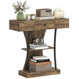 Rackhams Console Table Hallway Table with Storage Shelves, Rustic Brown - Console Table - Rustic brown finish - 1 - thumbnail 3