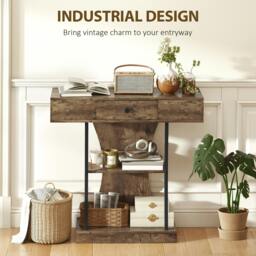 Rackhams Console Table Hallway Table with Storage Shelves, Rustic Brown - Console Table - Rustic brown finish - 1 - thumbnail 5