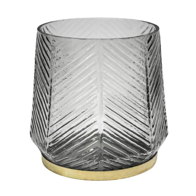 Rackhams Elm Embossed Candle Holder - Clear Grey