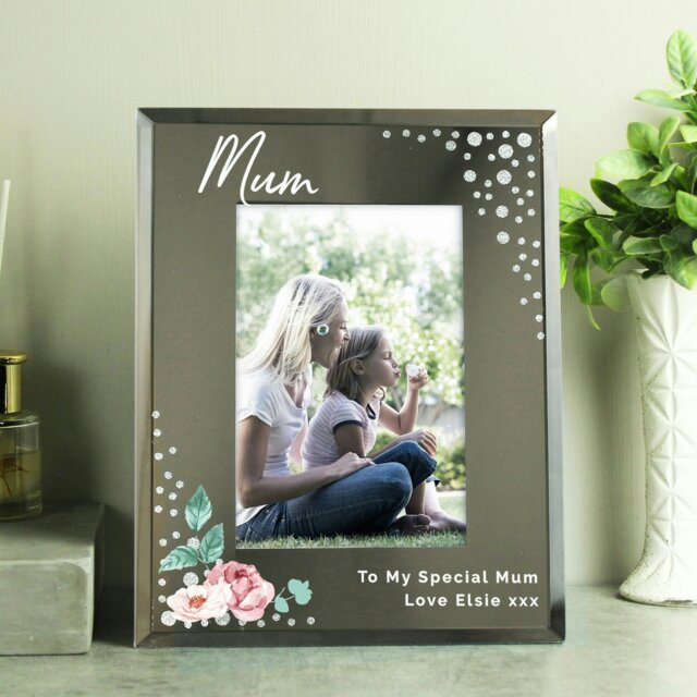 Rackhams Personalised Floral 6x4 Diamante Glass Photo Frame - image 1