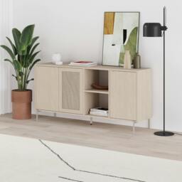 Rackhams Elegant 164cm Sideboard Cabinet with 3 Soft-Close Doors, 2 Open Shelves, Laser-Cut Pattern Door, Metal Legs, Sonoma Oak - Sonoma Oak