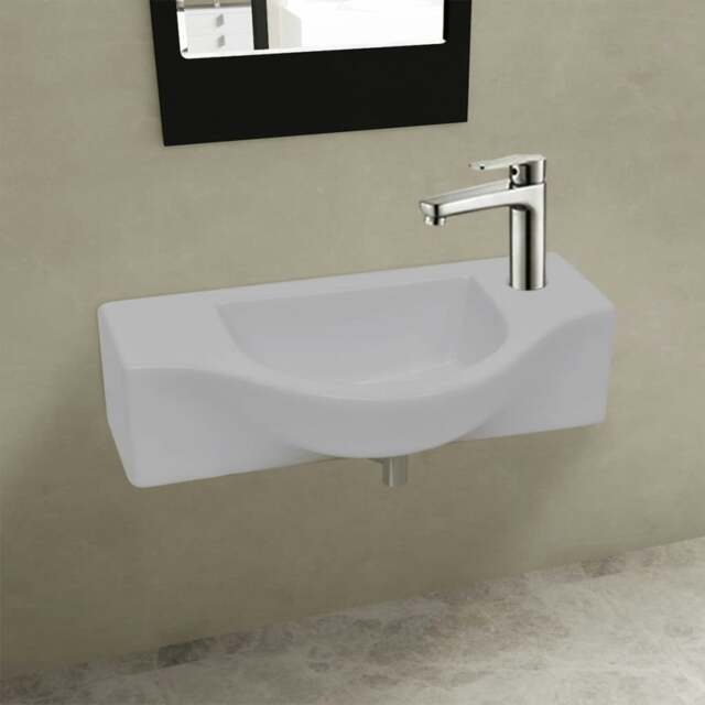 Rackhams Ceramic Bathroom Sink Basin with Faucet Hole White