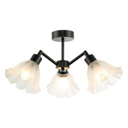 Rackhams Traditional Black Ceiling Light with Frosted Scallop Glass Shades - thumbnail 2