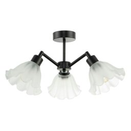 Rackhams Traditional Black Ceiling Light with Frosted Scallop Glass Shades - thumbnail 1
