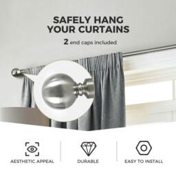 Rackhams Steel Curtain Rod Quiet Rail Pole Set Extendable Adjustable Satin Nickel - thumbnail 4