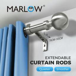 Rackhams Steel Curtain Rod Quiet Rail Pole Set Extendable Adjustable Satin Nickel - thumbnail 2