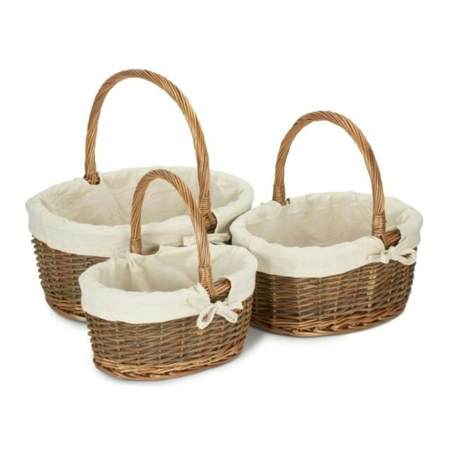 Rackhams Oval Unpeeled Willow Shopping Basket With White Lining - Small