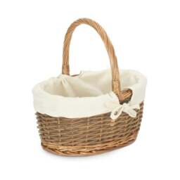 Rackhams Oval Unpeeled Willow Shopping Basket With White Lining - Small - thumbnail 5