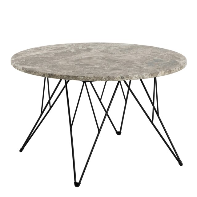 Rackhams Prunus Round Coffee Table in Brown Marble and Matt Black Coated Steel Base 80x46.4cm - grey,brown - Grey - 80 - image 1