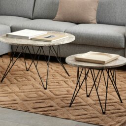 Rackhams Prunus Round Coffee Table in Brown Marble and Matt Black Coated Steel Base 80x46.4cm - grey,brown - Grey - 80 - thumbnail 4