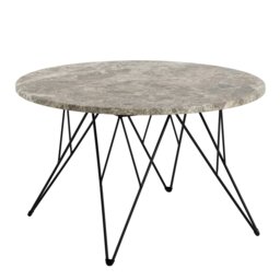 Rackhams Prunus Round Coffee Table in Brown Marble and Matt Black Coated Steel Base 80x46.4cm - grey,brown - Grey - 80
