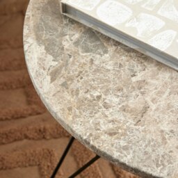 Rackhams Prunus Round Coffee Table in Brown Marble and Matt Black Coated Steel Base 80x46.4cm - grey,brown - Grey - 80 - thumbnail 5