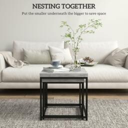 Rackhams Coffee Table Set of 2, Nest of Tables with 3.5cm Thick Tabletop, Grey - Painted steel frame, melamine tabletop - Melamine - 1.6x1.6cm - thumbnail 4
