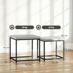 Rackhams Coffee Table Set of 2, Nest of Tables with 3.5cm Thick Tabletop, Grey - Painted steel frame, melamine tabletop - Melamine - 1.6x1.6cm - thumbnail 3
