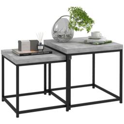Rackhams Coffee Table Set of 2, Nest of Tables with 3.5cm Thick Tabletop, Grey - Painted steel frame, melamine tabletop - Melamine - 1.6x1.6cm - thumbnail 2