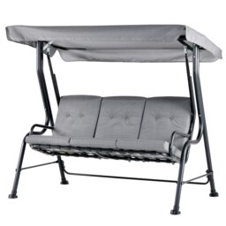 Rackhams Outdoor 3-person Garden Metal Padded Porch Swing Chair Bench, Grey - Dark Grey - 1 - 3-person Swing Chair - thumbnail 2