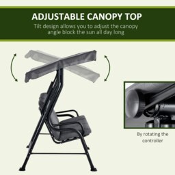 Rackhams Outdoor 3-person Garden Metal Padded Porch Swing Chair Bench, Grey - Dark Grey - 1 - 3-person Swing Chair - thumbnail 3