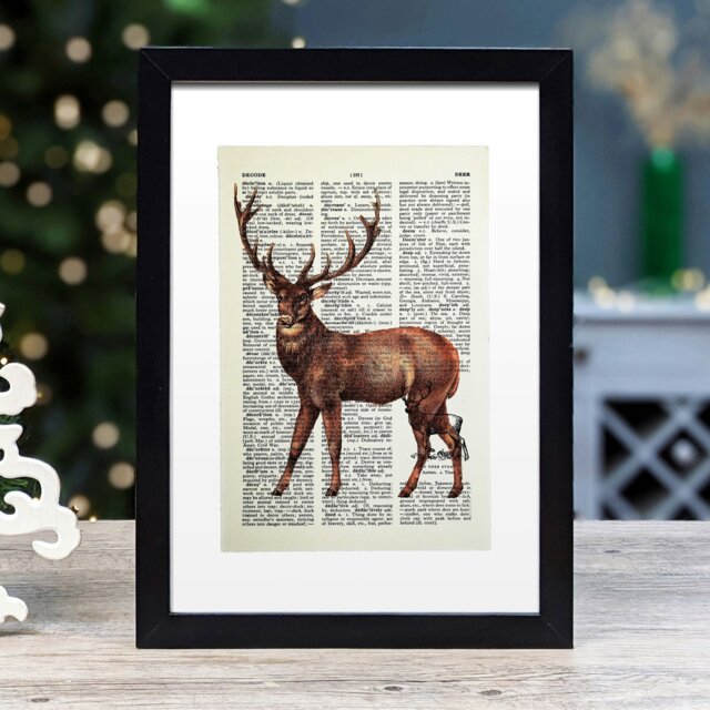 Rackhams Majestic stag vintage book page art print - Black - image 1
