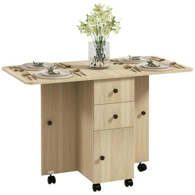 Rackhams Six-Person Drop Leaf Dining Table, with Storage - Wood-Effect