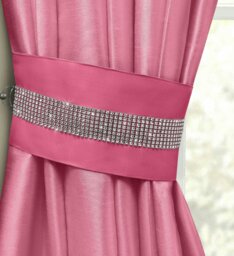 Rackhams Manhattan Faux Silk Diamante Curtain Tieback Pair - Fuchsia - thumbnail 1