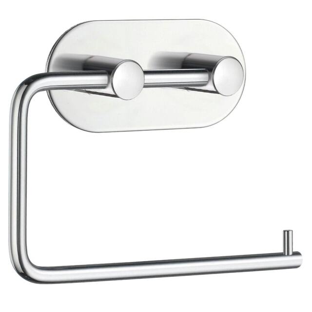 Rackhams Polished Stainless Steel Toilet Roll Holder Self Adhesive Bathroom Wall Mounted - image 1