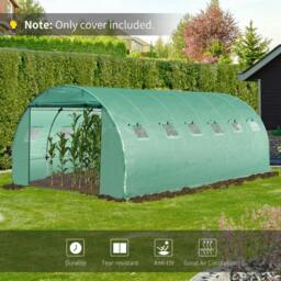 Rackhams 6 x 3 x 2m Greenhouse Replacement Cover ONLY Winter Garden Plant PE Cover for Tunnel Walk-in Greenhouse with Roll-up Windows Door Outdoor, Green - thumbnail 5