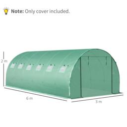 Rackhams 6 x 3 x 2m Greenhouse Replacement Cover ONLY Winter Garden Plant PE Cover for Tunnel Walk-in Greenhouse with Roll-up Windows Door Outdoor, Green - thumbnail 3