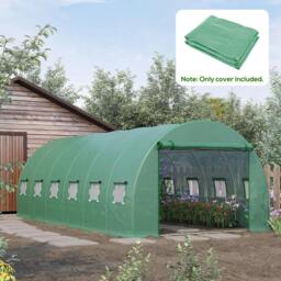 Rackhams 6 x 3 x 2m Greenhouse Replacement Cover ONLY Winter Garden Plant PE Cover for Tunnel Walk-in Greenhouse with Roll-up Windows Door Outdoor, Green - thumbnail 2