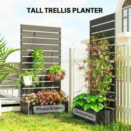 Rackhams Raised Bed for Garden, Planter with Trellis for Climbing Plants, Vines, Planter Box with Drainage Gap, Black - thumbnail 6