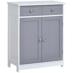 Rackhams 75x60cm Freestanding Bathroom Storage Cabinet Unit w/ 2 Drawers Cupboard Adjustable Shelf Metal Handles Traditional Style Grey White - thumbnail 1