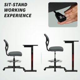 Rackhams Swivel Mesh Office Chair w/ Adjustable Footrest Ring, Charcoal Grey - Charcoal grey - Yes - Draughtsman Chair - thumbnail 4