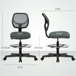 Rackhams Swivel Mesh Office Chair w/ Adjustable Footrest Ring, Charcoal Grey - Charcoal grey - Yes - Draughtsman Chair - thumbnail 5