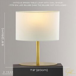 Rackhams Modern Designer Oval Table Lamp in Antique Brass with Off-White Fabric Shade - thumbnail 6