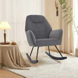 Rackhams Modern Grey Rocking Chair with Velvet Upholstered