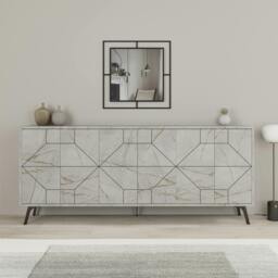 Rackhams Dune Gold Marble Effect Geometric 6 Door Sideboard with Metal Legs (W) 181cm - Ancient White - thumbnail 4