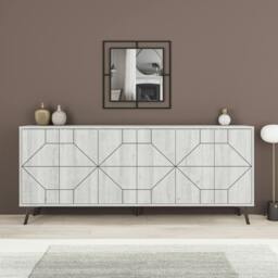Rackhams Dune Gold Marble Effect Geometric 6 Door Sideboard with Metal Legs (W) 181cm - Ancient White - thumbnail 1