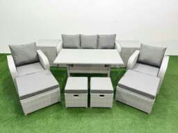 Rackhams PE Rattan Lounge Sofa Set 9 Seater Outdoor Garden Furniture Set with Dining Table 3 Seater Sofa 2 Big Footstools 2 Side Tables Light Grey - thumbnail 1