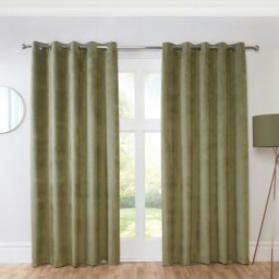 "Rackhams Casa Green Eyelet Ready Made Eyelet Curtains - Green - 90x90"" - Curtains" - thumbnail 1