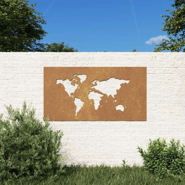 Rackhams Garden Wall Decoration 105x55 cm Corten Steel World Map Design