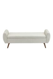 Rackhams 2-Seat Linen Upholstered Storage Bench with Side Arms and Walnut Colored Legs - Beige - thumbnail 4