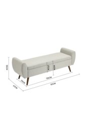 Rackhams 2-Seat Linen Upholstered Storage Bench with Side Arms and Walnut Colored Legs - Beige - thumbnail 3