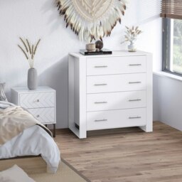 Rackhams Chest Of 4 Drawers Home Storage Clothes Cabinet Metal Handles Base White