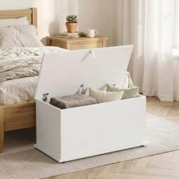 Rackhams Storage Chest, 102L Blanket Box, Shoe Bench with Safety Hinged Lid, Bed End Bench for Bedroom, 80 x 40 x 45cm, White - White