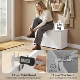 Rackhams Storage Chest, 102L Blanket Box, Shoe Bench with Safety Hinged Lid, Bed End Bench for Bedroom, 80 x 40 x 45cm, White - White - thumbnail 6