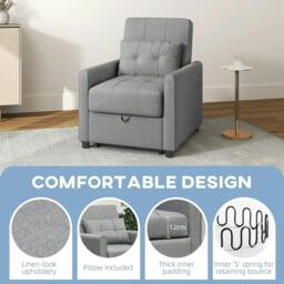 Rackhams Linen-Look Single Chair Bed - Light Grey - thumbnail 4